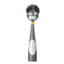 Vigar Felix Cat-Shaped Soap Dispensing Dish Brush, Dish Brush with Soap Dispenser for Pot Scrubber, Dishes, Sink, and Kitchen Essentials, Black, Gray