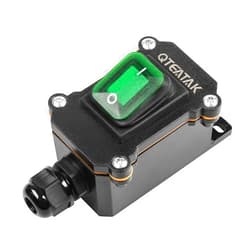 QTEATAK Inline Cord Switch DPST 4Pins AC/DC 20A-125V,16A-250V,30A-24V,35A-12V, IP66 Waterproof On-Off Toggle Switch with Green Light Rocker Button, One-Side Entry and Exit Line, Outdoor