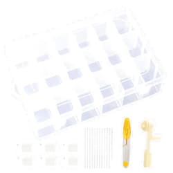 INFNZOLI Embroidery Floss Organizer Cross Stitch Thread Storage Box Tools with 120 Pieces Floss Bobbins, Bobbin Winder, Scissor and Colour Stickers,Removable 18 Compartments Big Size Case