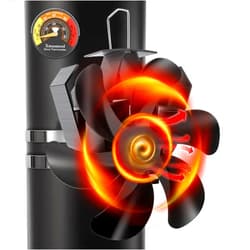 Xmasneed Wood Stove Fan, Pipe Fireplace Fan with Magnetic Thermometer, 6 Blades Stove Fan on Chimney, Silent Motors, Push Horizontal Air Flow, Heat Powered Wood Stove Fan for Wood Burning Stove/Gas/Pellet/Log
