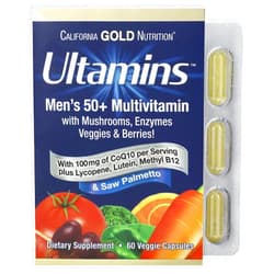 California Gold Nutrition Ultamins Men's 50+ Multivitamin with CoQ10, Mushrooms, Enzymes, Veggies & Berries, 60 Veggie Capsules