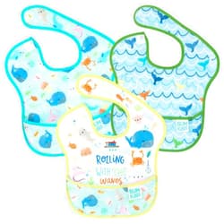 Bumkins Bibs for Girl or Boy, SuperBib Baby and Toddler 6-24 Months, Essential Must Have for Eating, Feeding, Baby Led Weaning Supplies, Mess Saving Catch Food, Waterproof Fabric 3-pk Blue Ocean Life