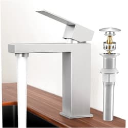 KES Bathroom Sink Faucet, Faucet for Bathroom Sink, Brushed Nickel Bathroom Faucet, Single Hole Vanity Faucet with Sink Drain NO Overflow, Stainless Steel, cUPC NSF Certified, L3156ALFF12-BS-C2
