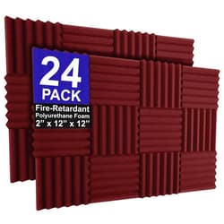 Foam Factory Inc. Foam Factory Inc 24 Pack Color Acoustic Foam Panel Studio Soundproofing Wedge Wall Tiles 12” X 12” X 2” (Burgundy)