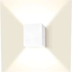 LUXRITE Square LED Up and Down Wall Sconce, Metal, 5CCT 2700K | 3000K | 3500K | 4000K | 5000K, Modern Indoor and Outdoor Wall Light, 15W, 1000LM, IP65 Waterproof, ETL Listed - White