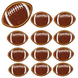 GAQWOK 12Pcs Football Embroidered Iron On Patches - Dark Brown Iron Sew On Applique for Jeans, Clothes, Bags, Jackets, DIY Sewing Patches (2.2 X 1.4 inch)