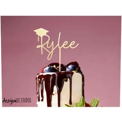 DesignLEE Studio Custom Name Cake Topper Personalized Graduation Cake Topper for Baby Shower Gift for Birthday Made with Wood