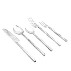Elyon Tableware Elyon Sardar 20-Piece Reflective Silver Stainless Steel Flatware Set Service for 4, Indian Artisan-Made Hand-Forged Set