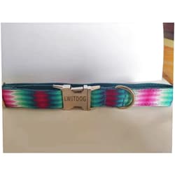 LWITDOG Personalized Dog Collar with Name Plate, Adjustable Tough Nylon Customize Engraved ID Collar with Metal Buckle, Options to Matching Style Leash and Bowtie(XS, S, M, L, XL) (Green Peafowl)