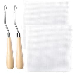 WILLBOND 2 Pieces Blank Rug Hooking Mesh Latch Hook Canvas Mesh Rug Canvas Kit with 2 Pieces Wooden Bent Latch Hook Tool for DIY Latch Hook Rug Tapestry Canvas DIY (59 x 39 Inches)