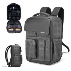 Cwatcun Waterproof Camera Backpack PU Leather Camera Bag with Tripod Holder, 14