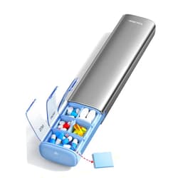 Vaydeer 7 Day Weekly Pill Organizer (Support 2 Times a Day), Metal Travel Pill Case, Large Capacity Daily Cute Pill Box for Supplements, Pills, Vitamins and Medication (Gray)