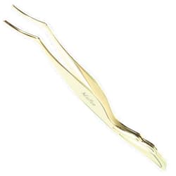 Miuffue Lash Applicator Tool DIY False Eyelash Applicator Tool Stainless Steel Curved Eyelash Tweezers for Clusters and Strip Lashes, Gold