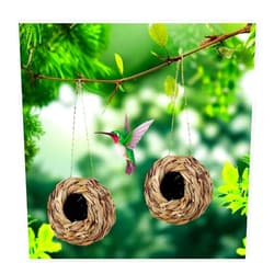 GravFinys Hummingbird Nest House - 2023 New Natural Grass Ccreative Hummingbird Houses, Hand Woven Hummingbird Nest for Outside Hanging, Swinging Bird Houses for Garden Window Yard Porches (A-2PC)