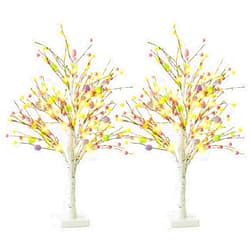 Ethlomoer Easter Decorations, 2 Pcs 25 Inch Pre-Lit Easter Egg Tree with Timer, Battery Powered Easter Birch Tree with 24 LED Lights, Easter Trees for Home Party Wedding Holiday Spring Decoration