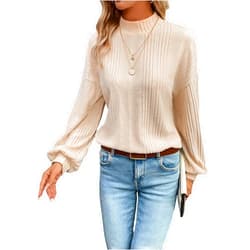 SweatyRocks Women's Mock Neck Long Lantern Sleeve Tee Shirt Drop Shoulder Pullover Tops