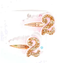 Jissoo 2pcs Hair Clips for Baby Girls - 2nd Birthday Hair Clips for Party Decorations,Two Plush Fabric Gold Hair Clip,Head Ornament Accessories Photo Props for Baby Showers