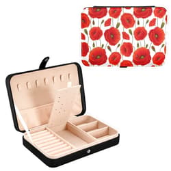 DOMIKING Red Poppy Flower PU Leather Jewelry Box Ring Necklace Organizers Gift for Women Girls Travel Jewelry Storage Display Case for Necklaces Bracelets Stud Earrings Rings
