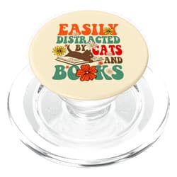 Groovy Cats And Book Lover Groovy Easily Distracted by Cats and Books Cute Book Lover PopSockets PopGrip for MagSafe