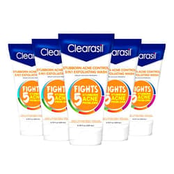 Clearasil Stubborn Acne Control 5in1 Exfoliating Wash 6.78 fl. oz., Reduces Blocked Pores, Pimple S (Pack of 5),6.78 Fl Oz (Pack of 5)