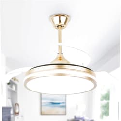 Dawn Whisper 42 Inch Retractable Ceiling Fan, 6 Speed Reversible Ceiling Fan with Lights and Remote Silent Motor, Ceiling Fan Lights with 3 Retractable Blades, 3 LED Light Color Change, 3 Timing Options Gold