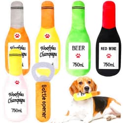 Shappy 6 Pcs Squeaky Dog Toys Beer Bottle and Opener Design Interactive Dog Toys for Small and Medium Pet Playing, Without Stuffing