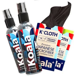 Koala Lifestyle Koala Eyeglass Lens Cleaner Spray Kit | (2x) Glasses Cleaner Bottle + (2x) Microfiber Cloth | Alcohol Free Eyeglasses, Screen, and Camera Cleaning Kit | Made in USA (4 Piece Set)