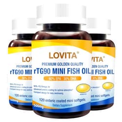 Lovita rTG 90 Mini Fish Oil, 2000mg Daily| High Absorption rTG Form, 90% Omega-3 | Burpless, Easy to Swallow | Support Healthy Heart, Brain and Eyes | 120 Enteric-Coated Softgels (Pack of 3)