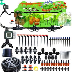 FesmTek 160Ft Drip Irrigation System with Water Timer for Garden, Main Water Hose ID 1/2inch 30Ft, 1/4in 130Ft, Sufficient Water Pressure, Irrigation Dripper Waterflow Evenly, Easy DIY Garden Watering System