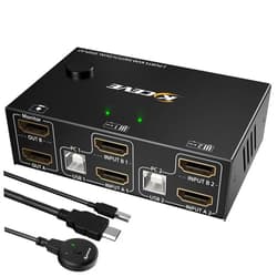 MLEEDA Dual Monitor KVM Switch HDMI 2 Port 4K@60Hz,MLEEDA USB HDMI Extended Display Switcher for 2 Computers Share 2 Monitors and 4 USB 2.0 Hub,Desktop Controller and USB HDMI Cables Included