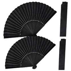 Grevosea 2 Pcs Folding Hand Fan, Black Nylon-Cloth Vintage Retro Fabric Hand Held Fans Chines/Spanish Foldable Fan for Women/Men Wedding Party Favor Performance Dance Home Decorations Festival Gift 15