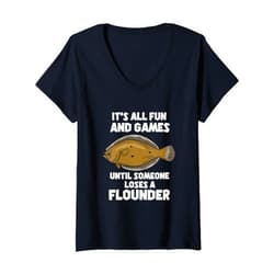 Summer Flounder Fishing Lover Clothing & Co. Womens Fluke Fishing Design For Fisherman - Loses A Flounder V-Neck T-Shirt