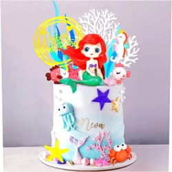 DRWATE 17 PCS Mermaid Cake Toppers Ocean Animals Under the Sea Cake Decorations with Ariel Model for Mermaid Under the Sea Theme Baby Shower Birthday Party Supplies (style 1)