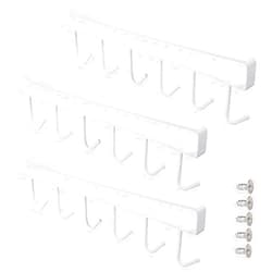 Achoulei Fusiontec 3pcs Mug Hooks Under Cabinet Mug Holder Rack,Drilling Free Coffee Cups Holder Hanger for Cups/Kitchen Utensils/Ties Belts/Scarf/Keys Storage,Fit for 0.8inch Thickness Shelf or Less (White)