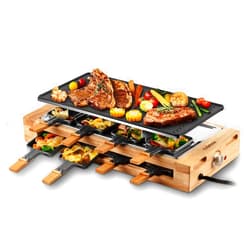 CUSIMAX Indoor Grill, CUSIMAX Raclette Table Grill, 1500W Electric Grill Korean BBQ Grill with 2 in 1 Reversible Non-stick Plate/Wooden Base, Party Grill with 8 Trays & Wooden Spatulas, New Model