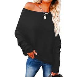 ANRABESS Womens Off Shoulder Sweaters 2025 Fall Long Batwing Sleeve Loose Fit Knit Tops Casual Pullovers Jumpers