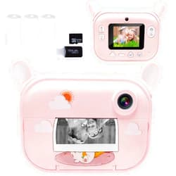 Maidream Instant Print Camera for Kids, Girls Boys Print Photo Selfie Video Digital Camera with Paper Film, 3-12 Years Old Children Mini Learning Toy Camera Gifts for Birthday Holiday Travel (Pink)