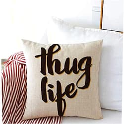 Staromil Throw Pillow Case Thug Tattoo Print Vintage Message Shirt Life Glamour Ink Hand Written Isolated White Miscellaneous Linen Square Pillows Covers for Sofa Bed Decorations 18x18 Inch