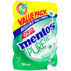 Mentos Pure Fresh Holiday Sugar-Free Chewing Gum with Xylitol, Spearmint, Holiday Christmas Stocking Stuffers for Adults & Kids, 120 Piece Bulk Resealable Bag (Pack of 1)