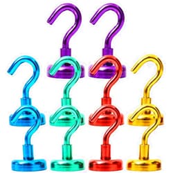 Ninth Five Magnetic Hooks, 5 Assorted Bright Colors, 30lb Strong Heavy Duty Neodymium Magnet Hooks Utility Hook, Great for Your Refrigerator and Other Magnetic Surfaces(10Pack)