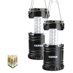 GEMEK Lantern Camping Essentials Lights, Tent Lights for Emergency, Survival Gear and Supplies for Hurricane, Led Flashlight for Power Outages, Battery Operated Lamp, Collapsible (Black 2 Pack)