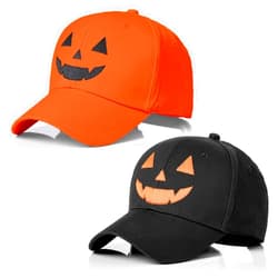 MYBOLE 2 PCS Halloween Unisex Baseball Hat Embroidery Baseball Cap Halloween Pumpkin Face Baseball Hat Adjustable Funny Party Hats Black Orange