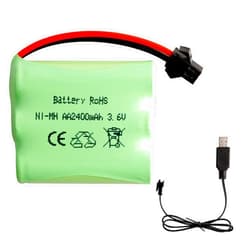 E-YIIVIIL 3.6V 2400MAH AA NiMH Rechargeable Battery Pack with SM-2P Black 2 Pin Connector Plug and USB Charger Cable for Remote Control Toys, Power Tools, Household appliances