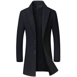 chouyatou Men's Mid-Length Single Breasted Wool Blend Top Coat