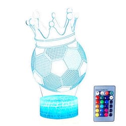 AZALCO 3D Illusion Crown Soccer Night Lamp, 16 Color Change, Touch White baseteenager Christmas Gifts Xmas Gift Soccer Lover Remote Control for Boys and Girls