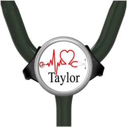 Destination Unlimited Designs EKG Heart Stethoscope Name Tag for Littmann Personalized - Adjustable Yoke ID Label - You Fully Customize - Nurse Doctor Gift