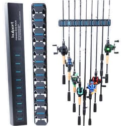 KULPORT Fishing Rod Holder, Wall-Mounted Fishing Rod Rack, Vertical Fishing Pole Holder Holds Up to 9 Rods or Combos, Fishing Rod Rack for Garage Organization System & Fits Most Rods