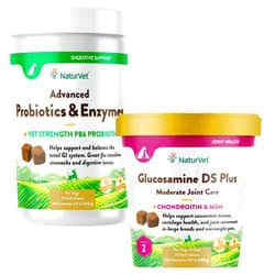 NaturVet – Glucosamine DS Plus - Level 2 Moderate Care – Supports Healthy Hip & Joint Function – 70 Soft Chews & Advanced Probiotics and Enzymes Supplement, Plus Vet Strength Probiotic 70 Soft Chews
