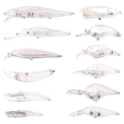 OROOTL Unpainted Fishing Lures Crankbait Blanks Hard Lures Kit with 3D Eyes Blank Fishing Lure Making Kit Lipless Crankbait Minnow Popper Jerkbait VIB Clear Bodies