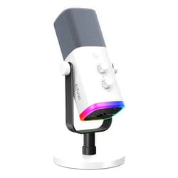 FIFINE XLR/USB Gaming Microphone for Streaming Podcasting, PC Computer RGB Mic, with Gain Knob, Mute Button, Monitoring Jack, Gamer Mic for Recording Video Creation-AmpliGame AM8 White